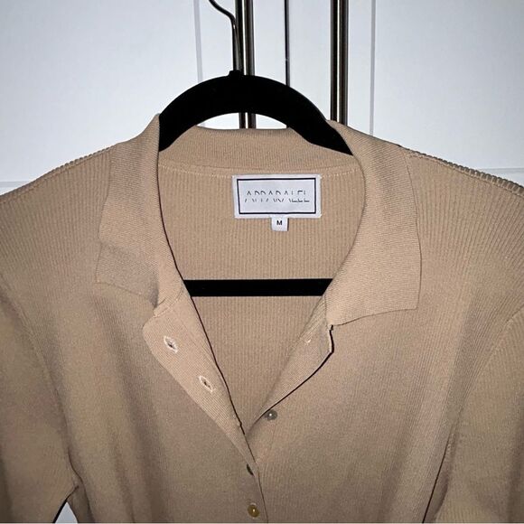 Apparalel Ribbed Knit Button Down Dress in Latte - Picture 2 of 6